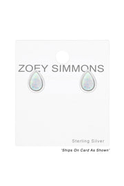 Sterling Silver Pear Ear Studs With Synthetic Opal - SS