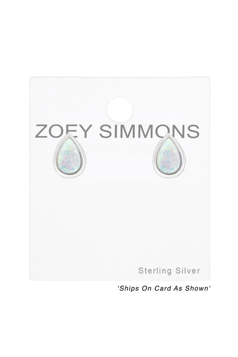 Sterling Silver Pear Ear Studs With Synthetic Opal - SS