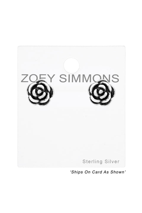 Sterling Silver Rose Ear Studs - SS