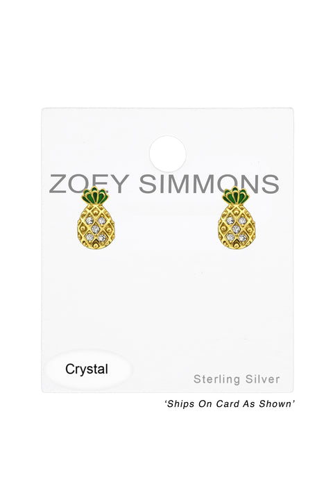 Sterling Silver Pineapple Ear Studs & Crystal & Epoxy - VM