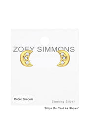 Sterling Silver Moon Ear Studs With Cubic Zirconia - VM