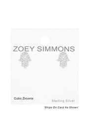Sterling Silver Hamsa Ear Studs With Cubic Zirconia - SS