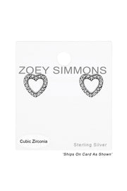 Sterling Silver Heart Ear Studs With Cubic Zirconia - SS