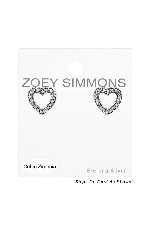 Sterling Silver Heart Ear Studs With Cubic Zirconia - SS