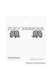 Sterling Silver Elephant Ear Studs With Cubic Zirconia - SS