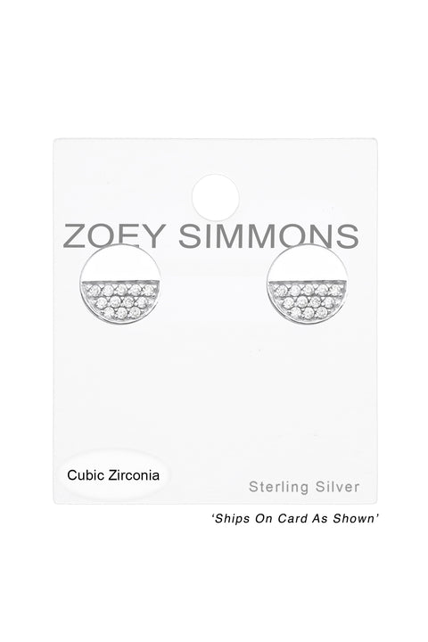 Sterling Silver Round Ear Studs With Cubic Zirconia - SS
