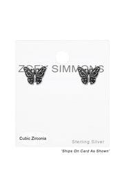 Sterling Silver Butterfly Ear Studs With Cubic Zirconia - SS