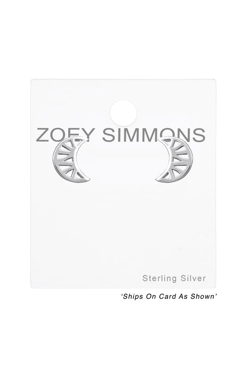 Sterling Silver Geometric Moon Ear Studs - SS