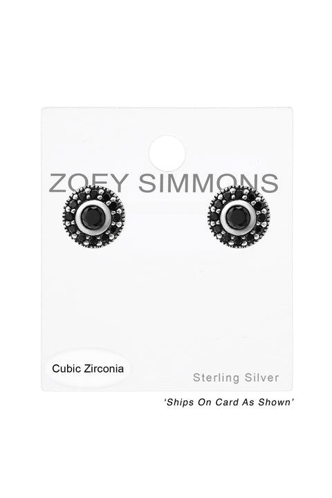 Sterling Silver Round Ear Studs With Cubic Zirconia - SS