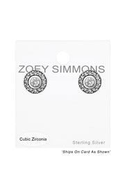 Sterling Silver Round Ear Studs With Cubic Zirconia - SS