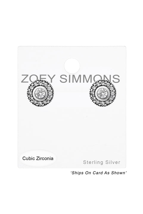 Sterling Silver Round Ear Studs With Cubic Zirconia - SS