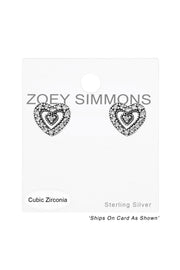 Sterling Silver Heart Ear Studs With Cubic Zirconia - SS