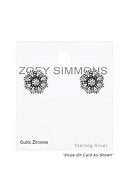 Sterling Silver Flower Ear Studs With Cubic Zirconia - SS