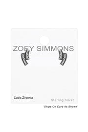 Sterling Silver Bars Ear Studs With Cubic Zirconia - SS