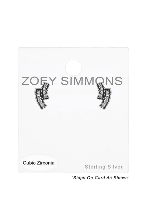 Sterling Silver Bars Ear Studs With Cubic Zirconia - SS