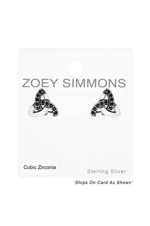Sterling Silver Celtic Ear Studs With Cubic Zirconia - SS