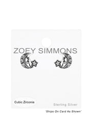 Sterling Silver Moon Ear Studs With Cubic Zirconia - SS