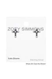 Sterling Silver Cross Ear Studs With Cubic Zirconia - SS