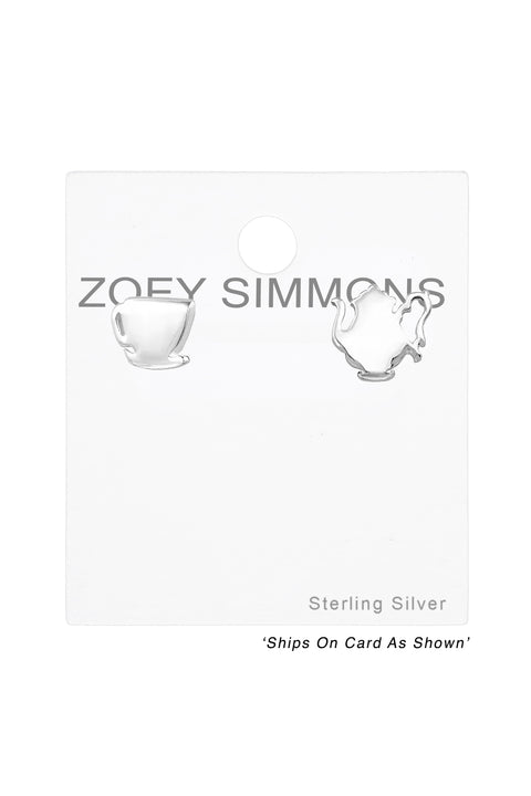 Sterling Silver Tea Pot Ear Studs - SS