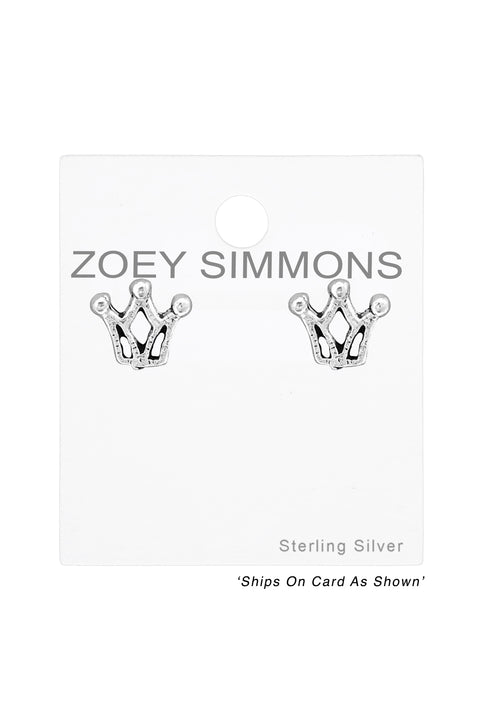 Sterling Silver Crown Ear Studs - SS