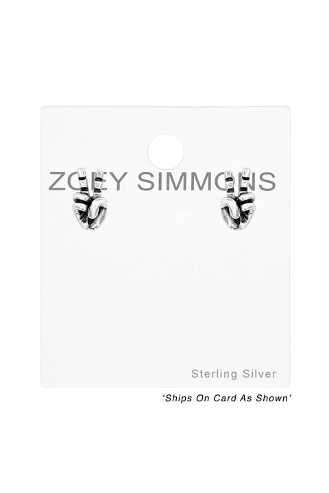 Sterling Silver V Sign Ear Studs - SS
