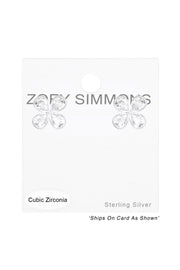 Sterling Silver Flower Ear Studs With Cubic Zirconia - SS