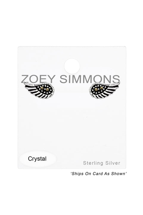 Sterling Silver Wing Ear Studs With Crystal - SS