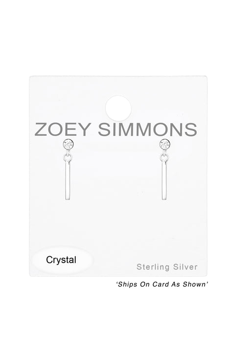 Sterling Silver Hanging Bar Ear Studs With Crystal - SS