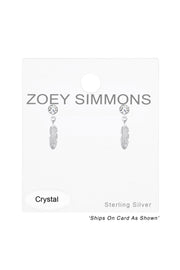 Sterling Silver Hanging Feather Ear Studs With Crystal - SS