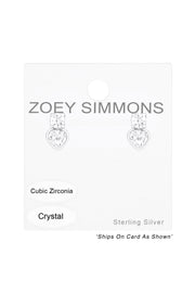 Sterling Silver Heart Ear Studs With CZ and Crystal - SS