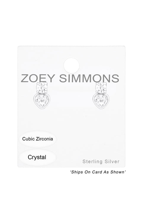 Sterling Silver Heart Ear Studs With CZ and Crystal - SS