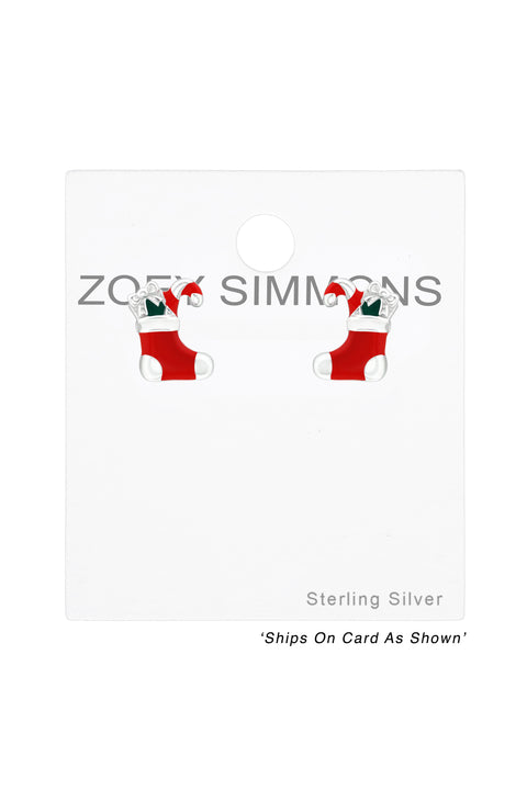 Children's Sterling Silver Socks Ear Studs With Epoxy - SS