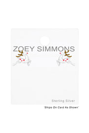 Children's Sterling Silver Reindeer Ear Studs & Epoxy - SS