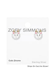 Children's Sterling Silver Reindeer Ear Studs With CZ - SS