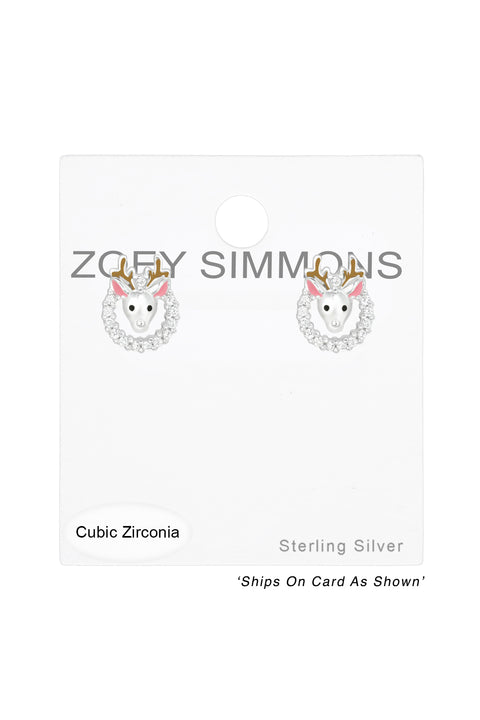 Children's Sterling Silver Reindeer Ear Studs With CZ - SS