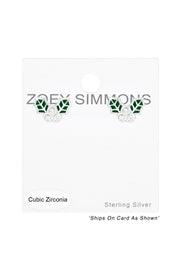 Children's Sterling Silver Holly Leaf Ear Studs With CZ - SS