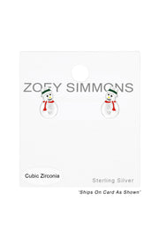 Children's Sterling Silver Snowman Ear Studs With CZ - SS