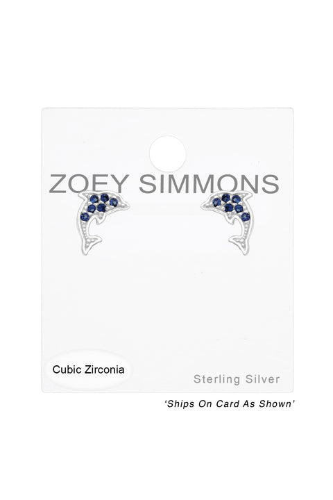 Children's Sterling Silver Dolphin Ear Studs & CZ - SS