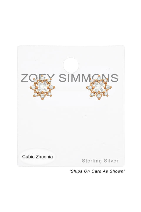 Sterling Silver Flower Cluster Ear Studs With CZ - RG