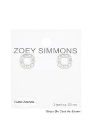 Sterling Silver Square Ear Studs With Cubic Zirconia - SS