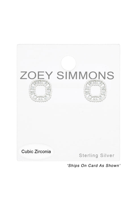 Sterling Silver Square Ear Studs With Cubic Zirconia - SS