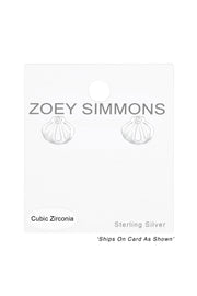 Sterling Silver Shell Ear Studs With Cubic Zirconia - SS
