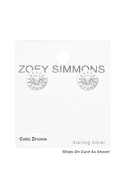 Sterling Silver Evil Eye Ear Studs With Cubic Zirconia - SS