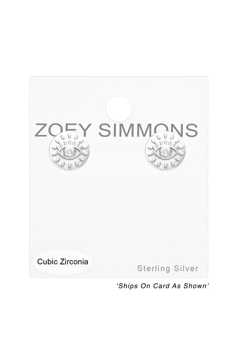 Sterling Silver Evil Eye Ear Studs With Cubic Zirconia - SS