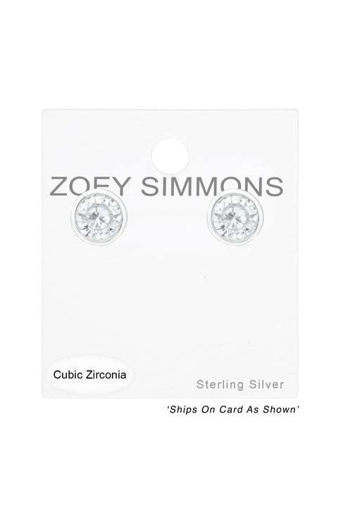 Sterling Silver Round Ear Studs With Cubic Zirconia - SS