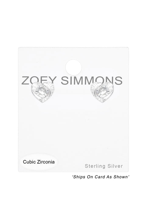 Sterling Silver Heart Ear Studs With Cubic Zirconia - SS