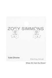 Children's Sterling Silver Triple Star Ear Studs & CZ - SS