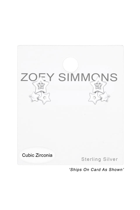 Children's Sterling Silver Triple Star Ear Studs & CZ - SS
