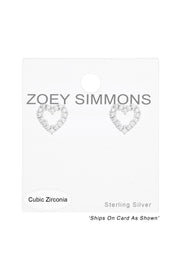 Sterling Silver Heart Ear Studs With Cubic Zirconia - SS