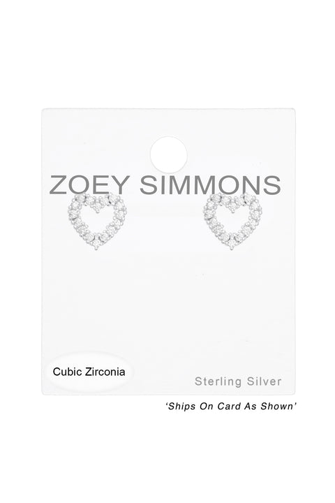 Sterling Silver Heart Ear Studs With Cubic Zirconia - SS